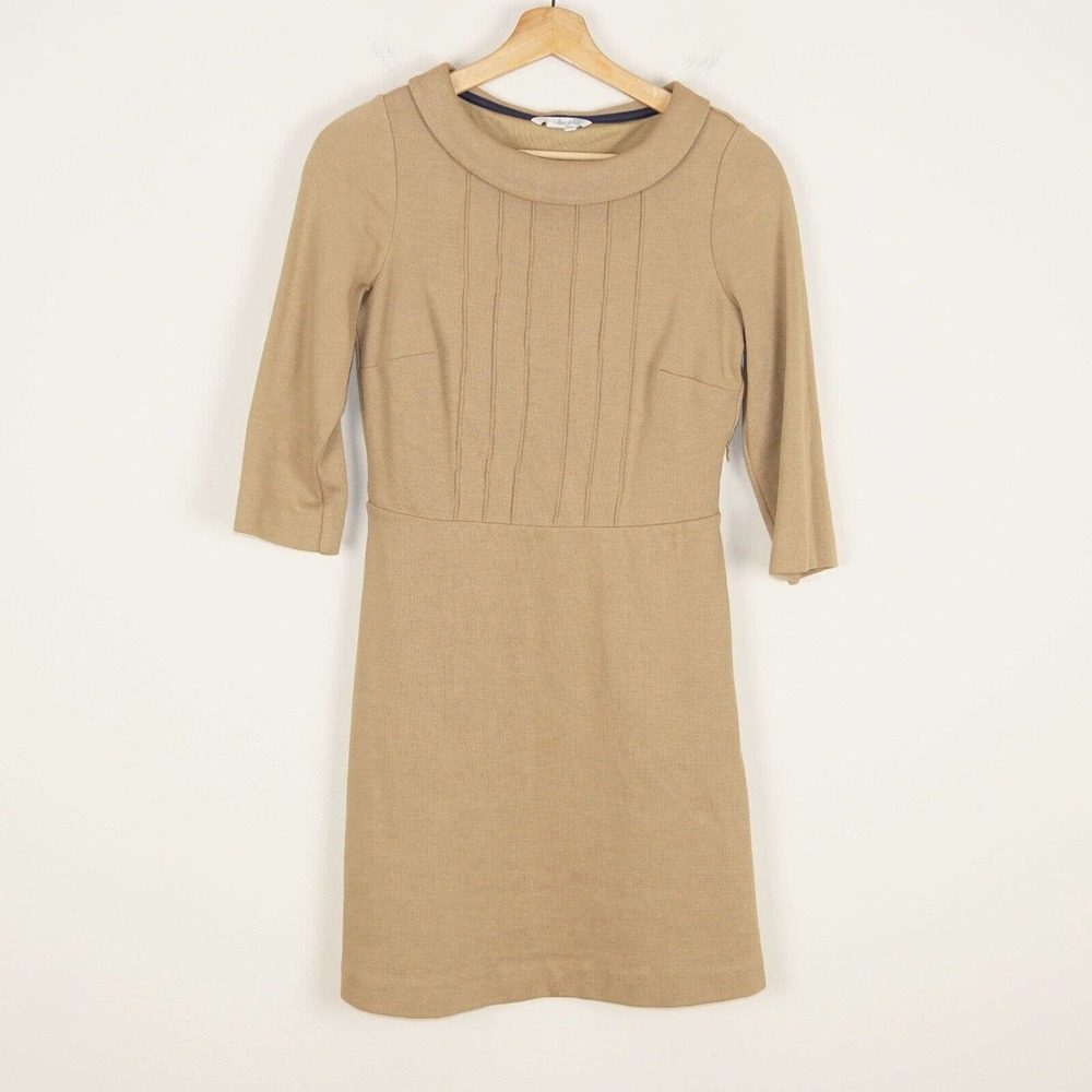 Boden Women's Boat Neck Alexa Dress 3/4 Sleeve Tan Womens US 6 P Stretch Lined